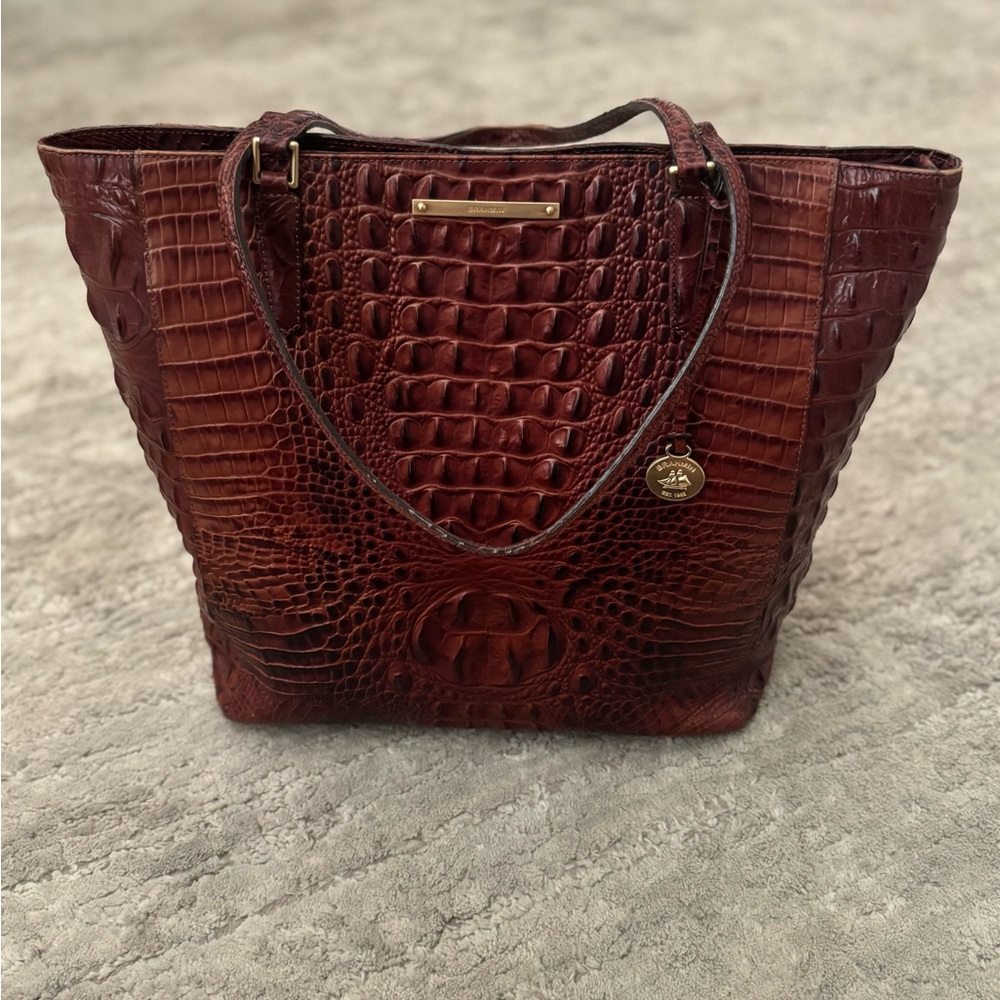 Brahmin Pecan Brown Crocodile-Embossed Tote Bag